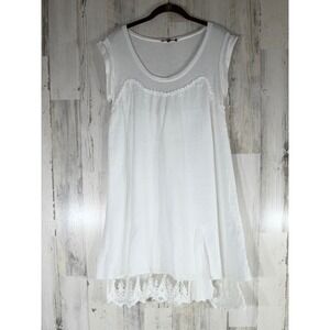 Piazza Roma Dress Size Medium White Linen Crochet Lace Trim Boho Made in Italy